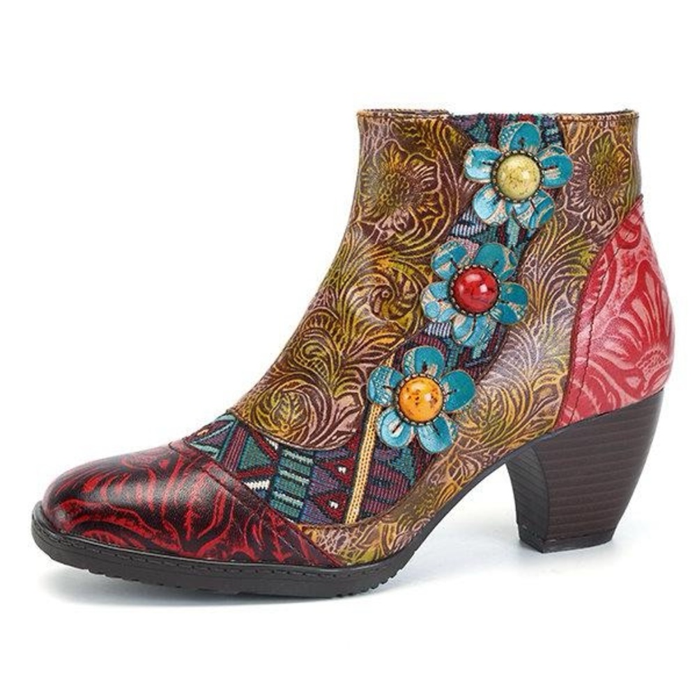 NWOT SOCOFY Handmade Printing Leather Boots